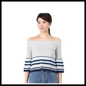Lovers + Friends Skye Top in Blue Border Stripe
Off Shoulder Cotton Bell Sleeves
